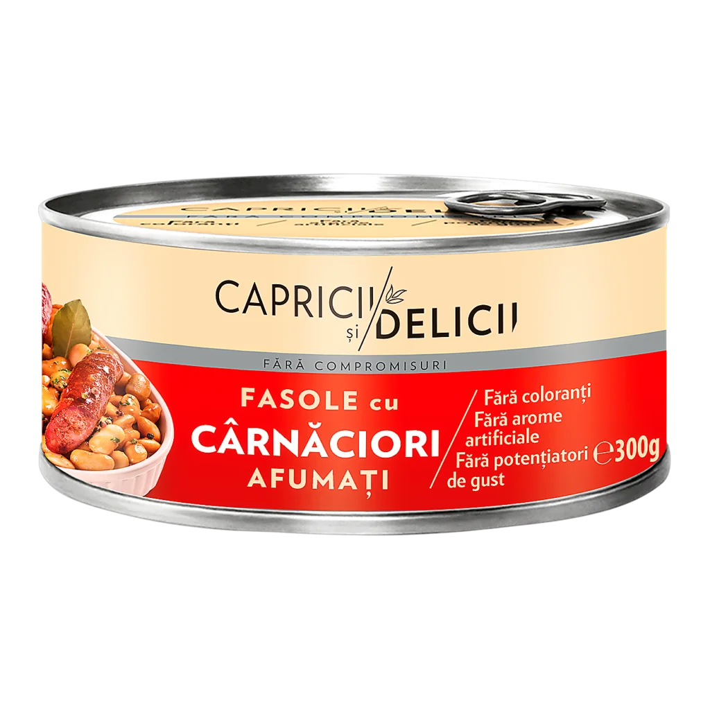 Capricii și Delicii Fasole cu cârnăciori afumati 300 g
