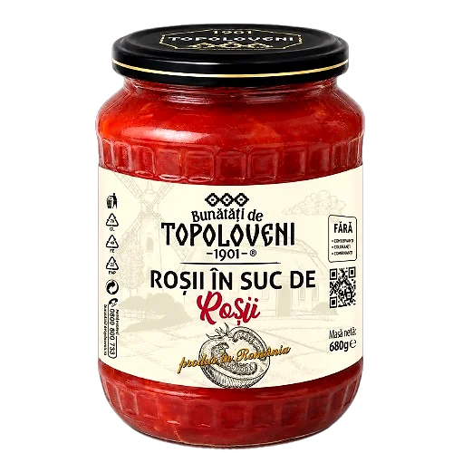 Bunătăți de Topoloveni Roșii în suc de roșii 680 g