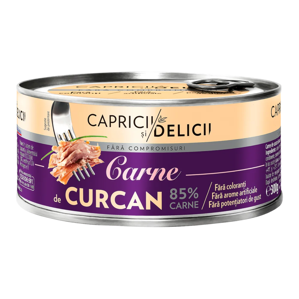 Capricii și Delicii Carne curcan suc propriu 85% 300 g