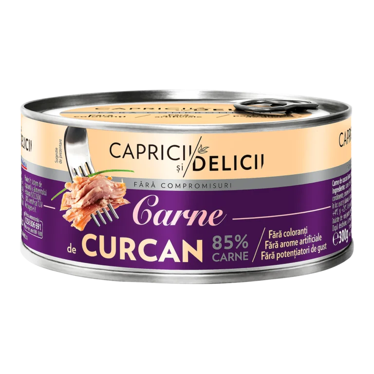 Capricii și Delicii Carne curcan suc propriu 85% 300 g