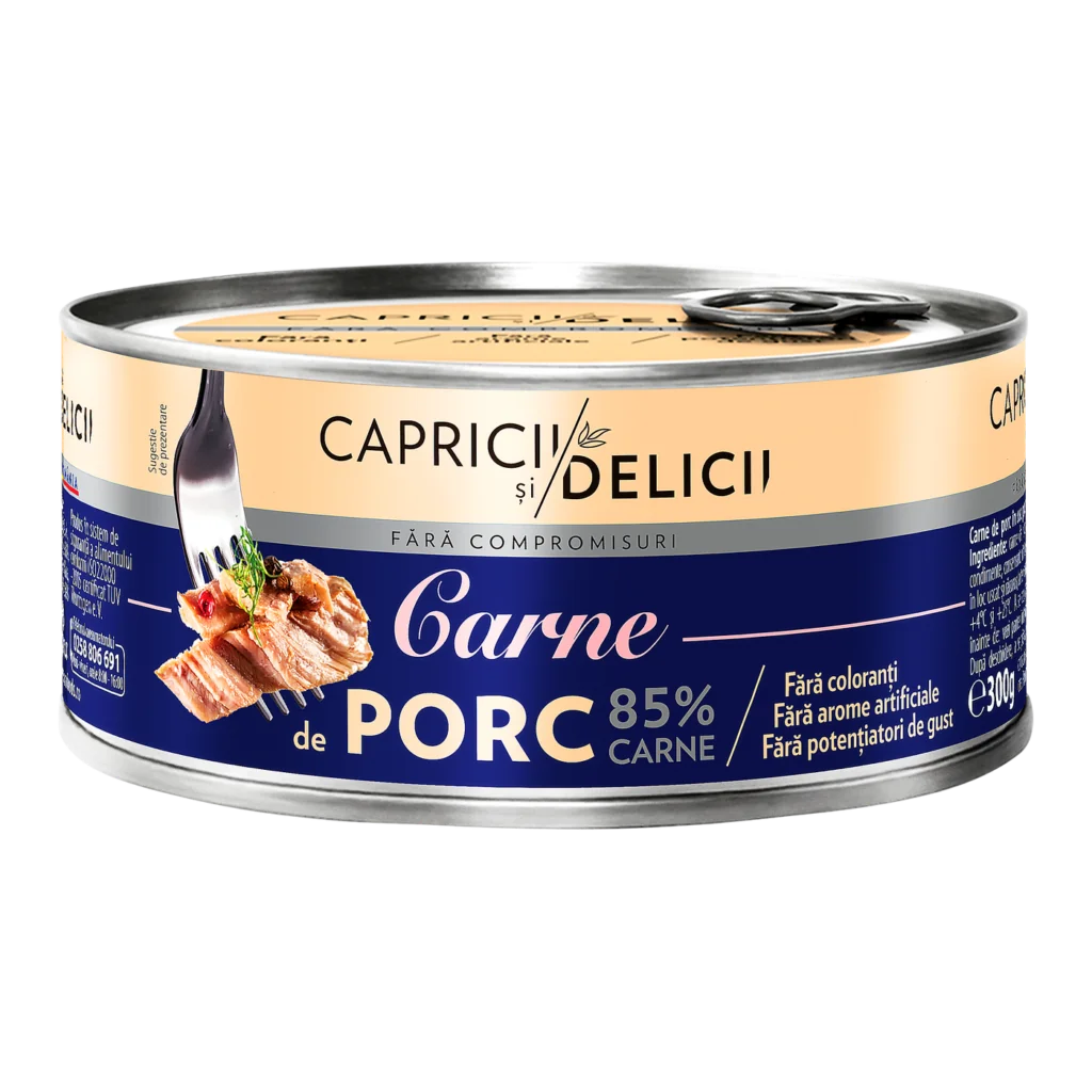 Capricii și Delicii Carne porc suc propriu 85% 300 g