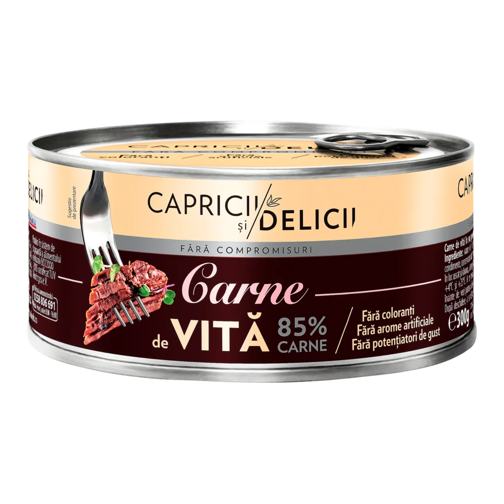 Capricii și Delicii Carne vită suc propriu 85% 300 g