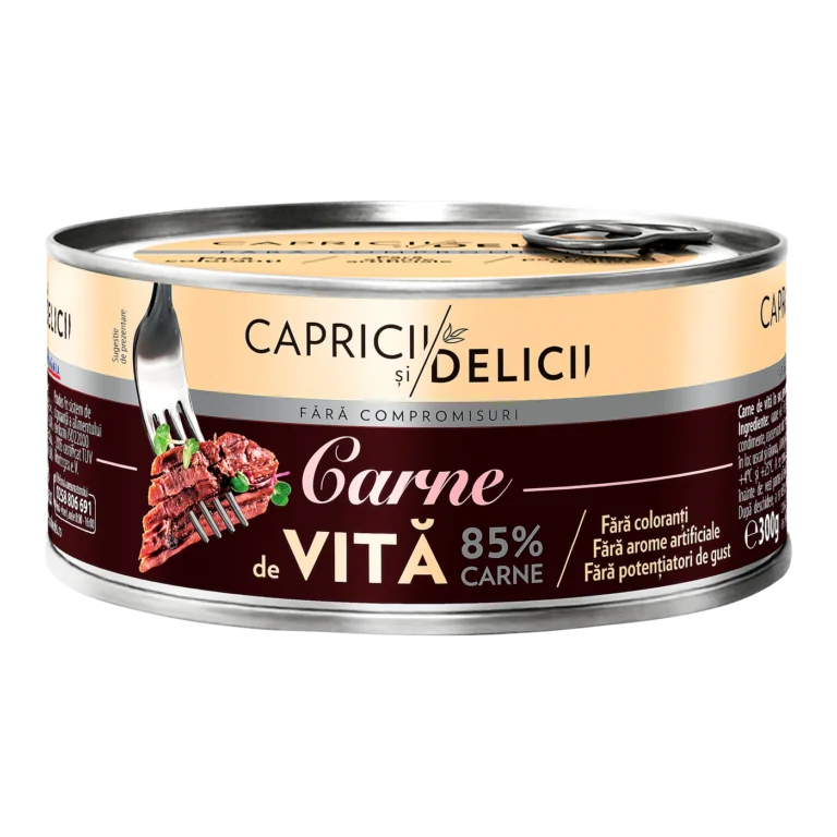 Capricii și Delicii Carne vită suc propriu 85% 300 g